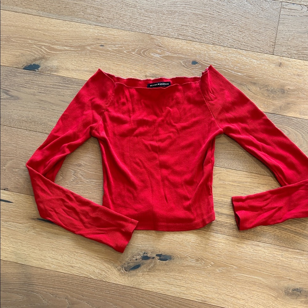 Brandy Melville Red Long Sleeve Ribbed Tee